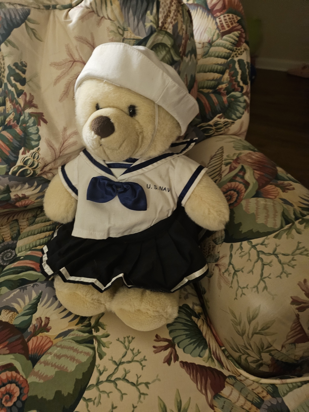 Build-A-Bear Cream Sailor Bear with Navy and White Outfit